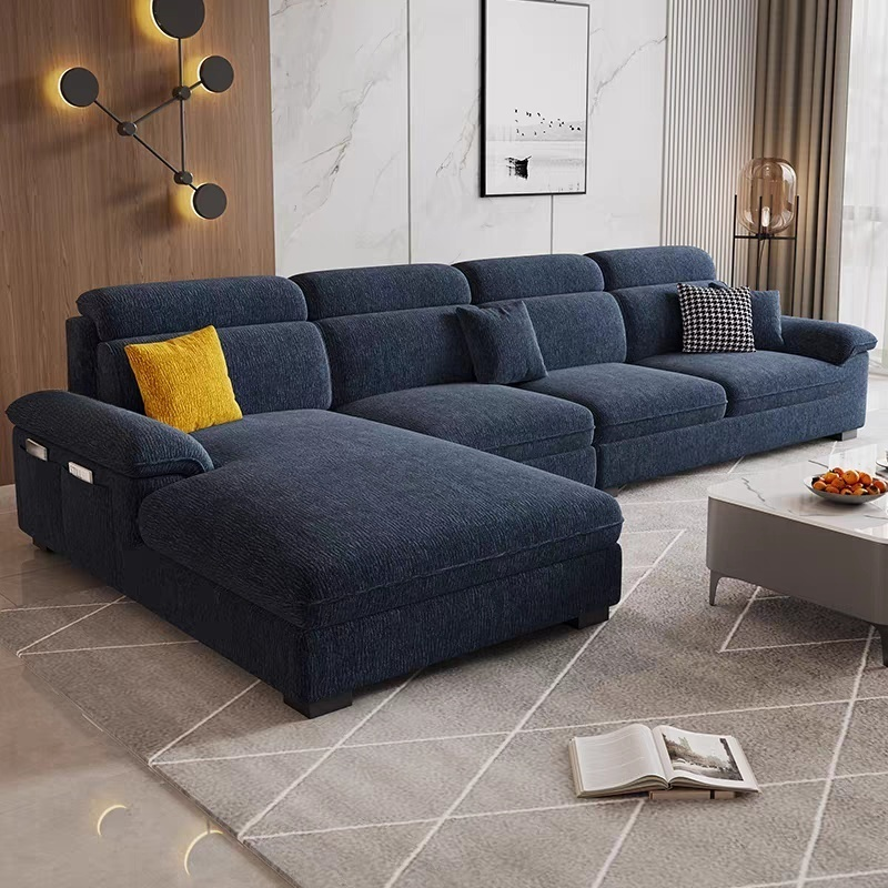 可拆洗布艺沙发雪尼尔花瓣绒布沙发客厅小户型L型转角贵妃沙发