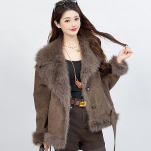 鸭鸭韩版宽松麂皮绒90白鸭绒环保皮草羽绒服女毛领时尚保暖外套冬