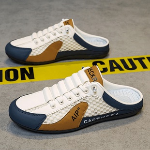 潮汐阁男鞋成功男士驾车夏季新款一脚蹬轻便透气防臭网面休闲半托