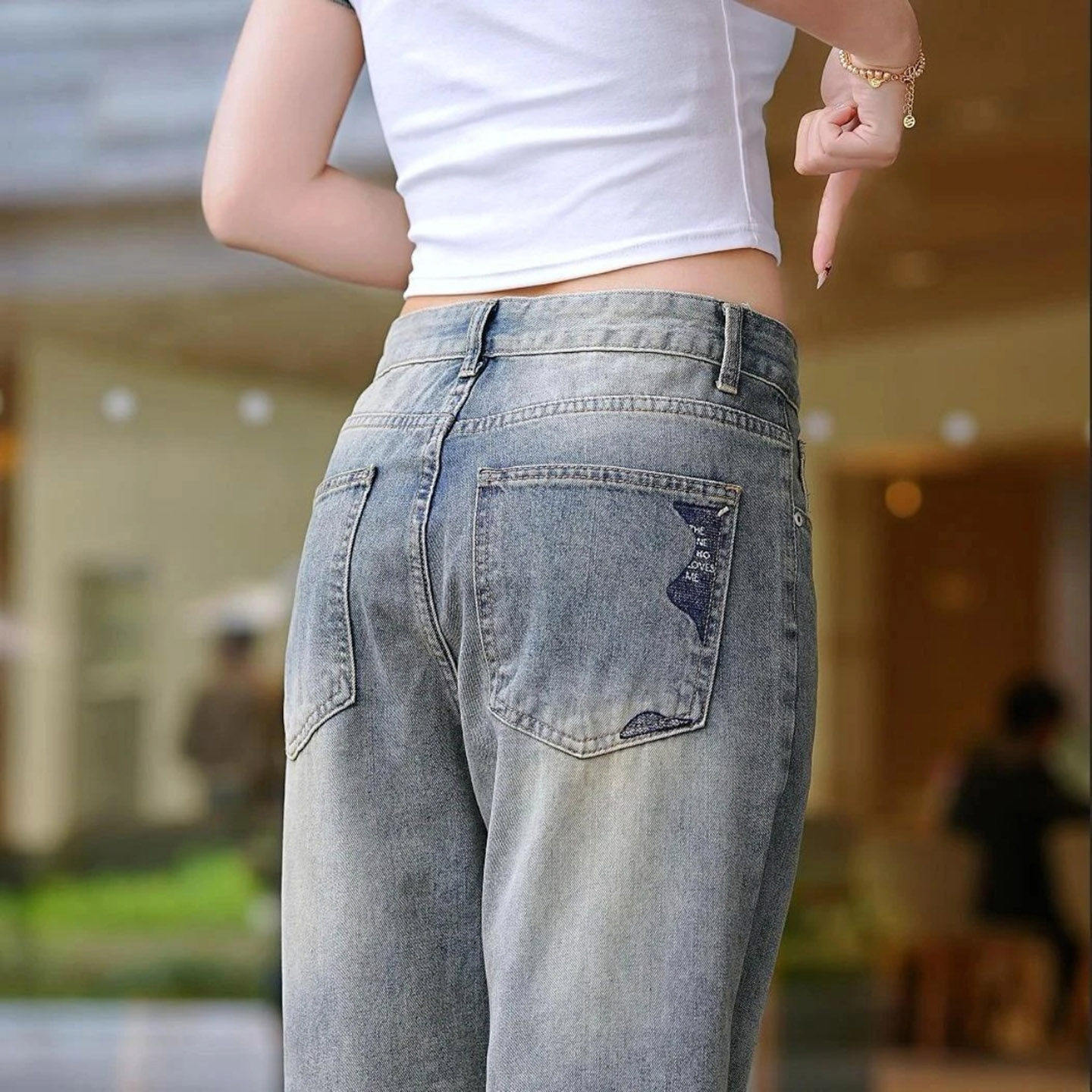 点击率男裤夏季九分破洞