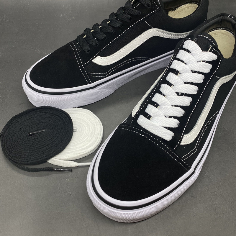 鞋带原装中低帮高邦黑白色经典款扁平加厚帆布鞋加长短绳万斯vans