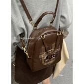 韩版 LUG.复古卡通小狗双肩包包女秋季 2024新款 格子背包手提学生包