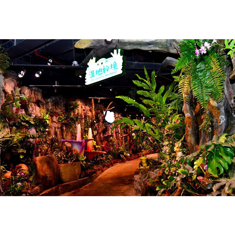 原如森林人造室内热带雨林设计施工鬼屋入口门头包装5D背景施工