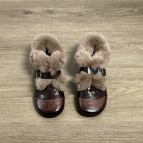 皮带扣毛毛豆豆鞋学院风小皮鞋女