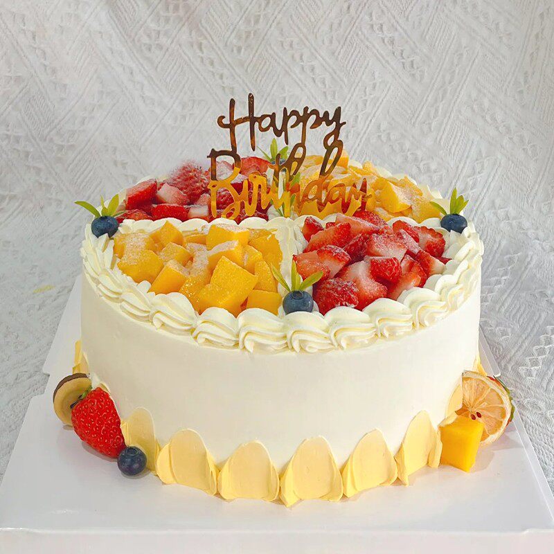 森系简约网红6 8 10 12寸蓝莓芒果水果拼盘流行仿真生日蛋糕模型