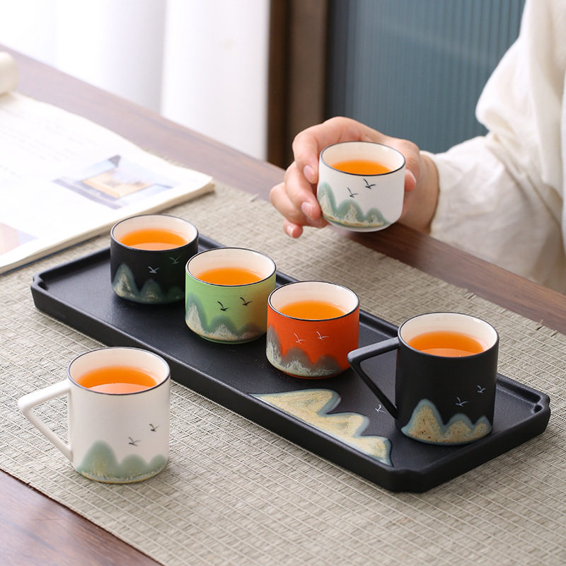 远山手绘陶瓷品茗杯礼盒