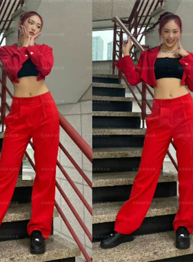 韩国女团同款爵士JAZZ表演出打歌服舞台西装套装红色现代成人kpop