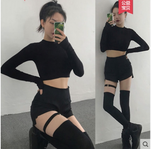 爵士舞嘻哈街舞练功服套装女学生现代舞蹈短裤成人hiphop表演服装