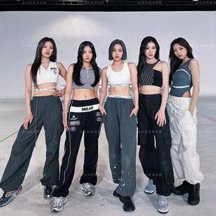 itzy女团同款爵士舞台JAZZ街舞运动长裤工装表演出打歌服套装露脐