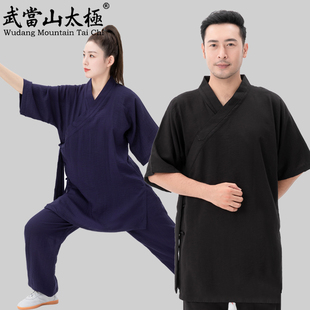 武当太极服八段锦短袖斜襟练功服透气亲肤武术表演服传统居士服饰