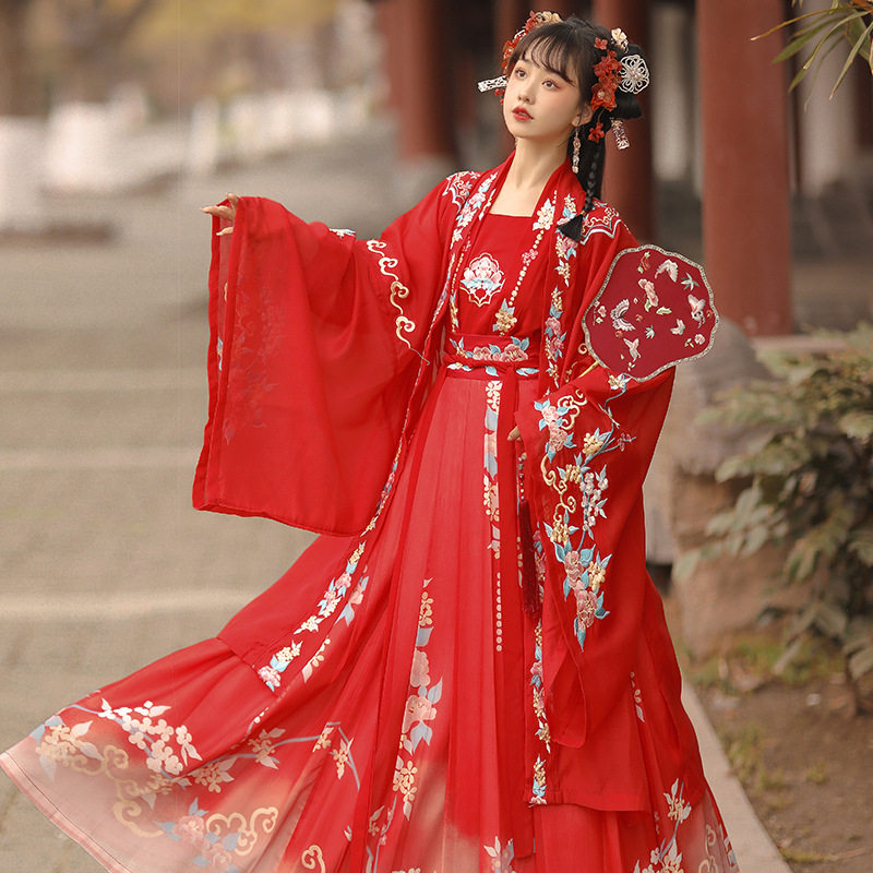 原创花嫁汉服齐腰襦裙红色婚服重汉服套装