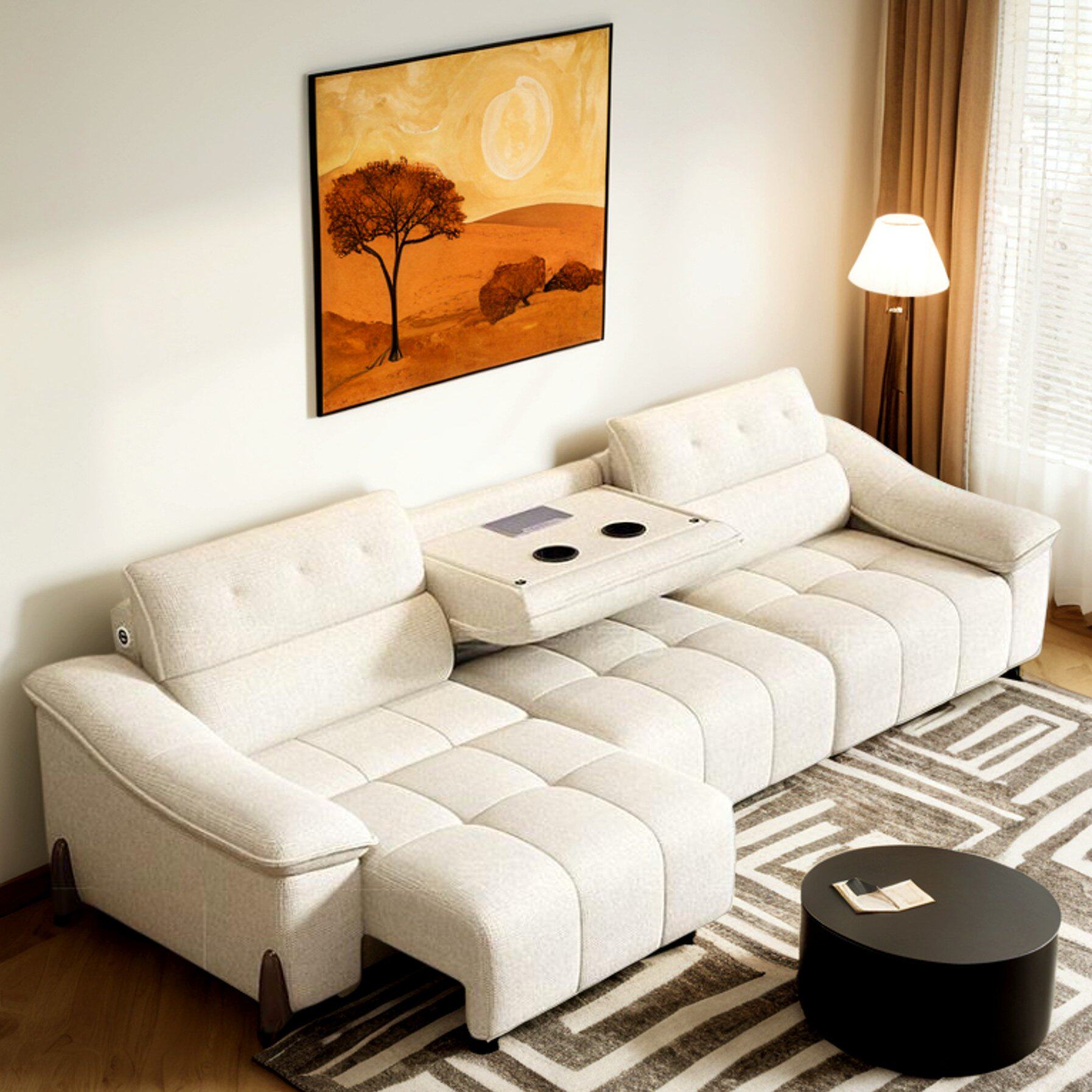 法式奶油风布艺沙发2026新款电动功能沙发床客厅伸缩沙发