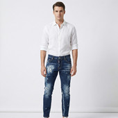 四季 猫爪破洞补丁D2弹力修身 长裤 欧潮概念男装 DSQUARE小脚牛仔裤