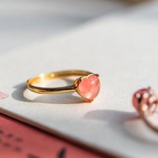 天然阿根廷冰种红纹石爱心戒指银镶嵌戒指百搭可爱定制女神专属
