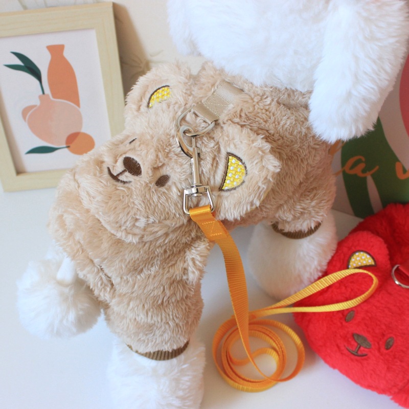 宠物衣服冬季保暖背包熊四腿绒衣