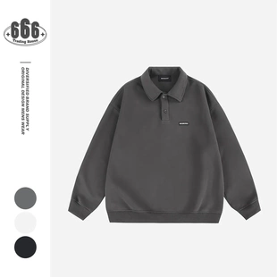 MAOQIAOYI国潮简约美式基础款POLO衫春秋季外套男女翻领卫衣PL01