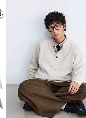 ANSWER ME冬季潮流简约美式复古学院风毛衣男亨利领彩点针织衫M52