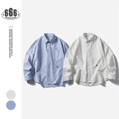 AIMATARGET春秋季日系复古设计感条纹衬衫男士全棉长袖衬衣CC092