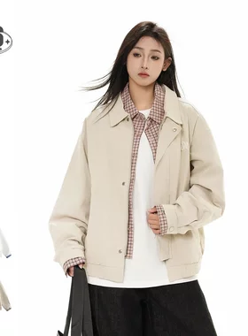Beast Street美式复古潮牌宽松翻领工装夹克假两件外套男女CK2506