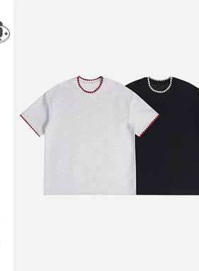 Neverules美式重磅贝壳绣设计感潮牌t恤男宽松320g夏季短袖T8360