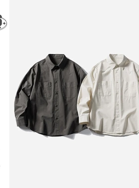 AIMATARGET日系复古条纹工装衬衫男士休闲宽松潮流长袖衬衣CC091