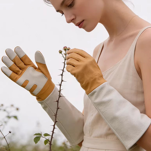 日本加长羊皮园艺手套防刺扎防割