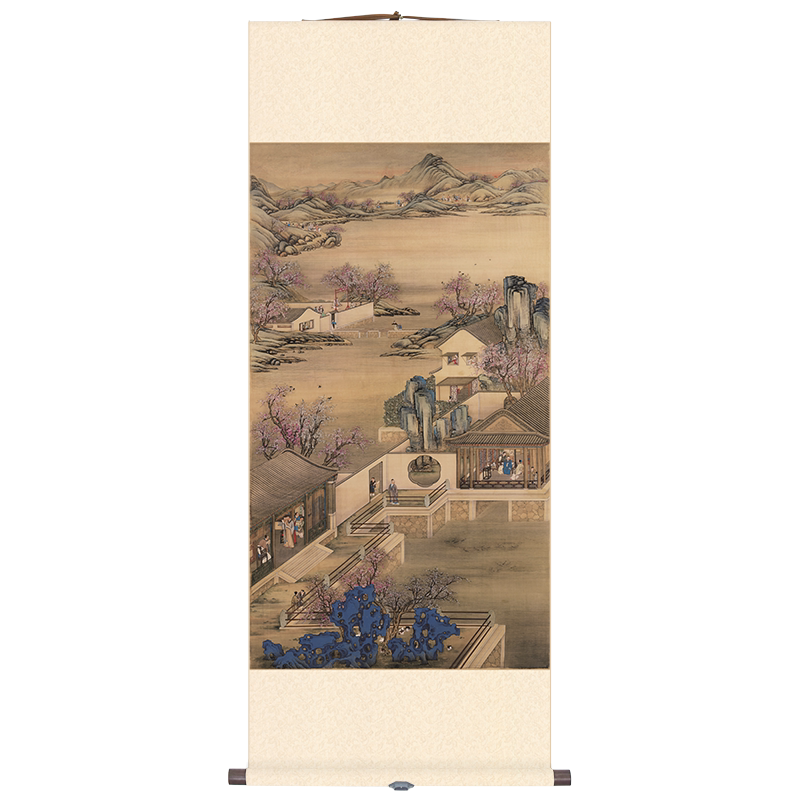 北京故宫博物院藏 三月赏桃 取暖挂画 艺术客厅装饰创意礼物