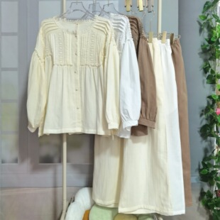 春夏法式宫廷睡衣女新款双层棉纱甜美公主高级感宽松款家居服套装