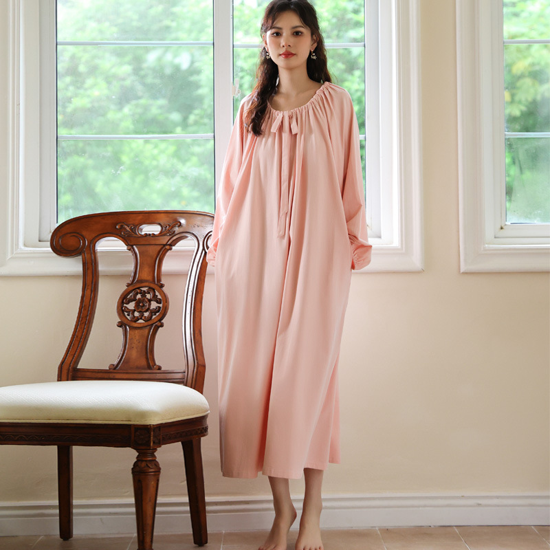 长袖睡裙棉春简约宽松大码长款舒适睡衣透气柔软可外穿家居服秋冬