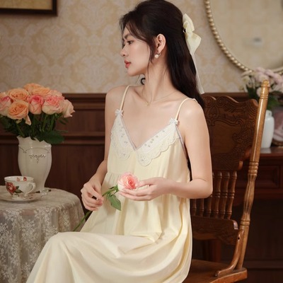 夏季吊带睡裙短裙棉可外穿带胸垫