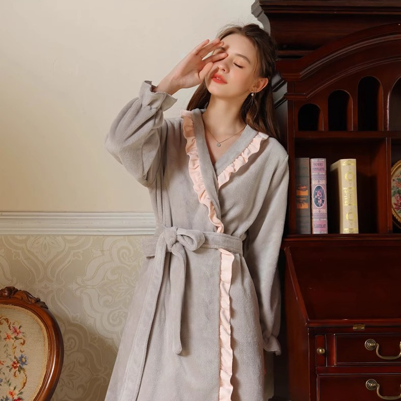秋冬加绒宽松复古宫廷睡袍家居服