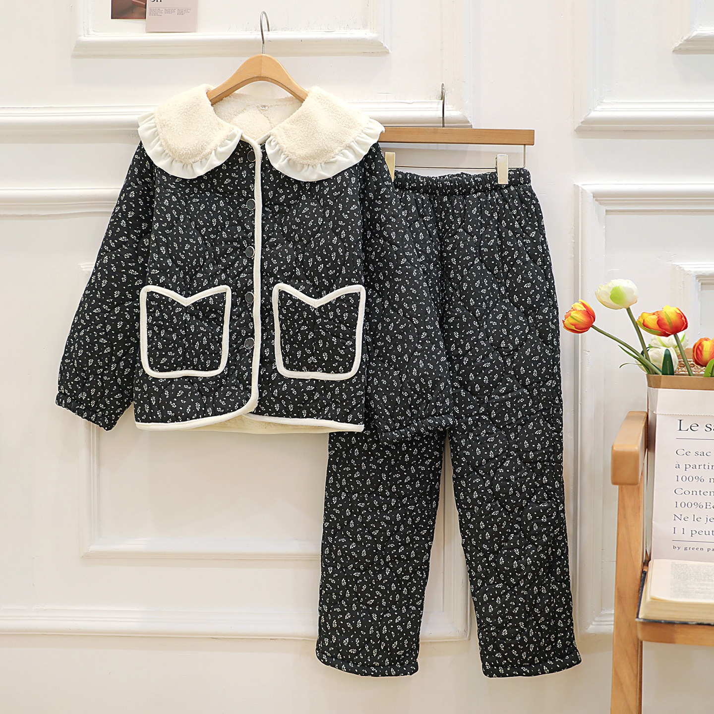 韩国夹棉睡衣女冬季新款棉服甜美两件套加厚公主风家居服套装