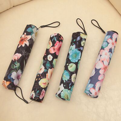 超轻130克铅笔伞UV碎花遮阳伞女