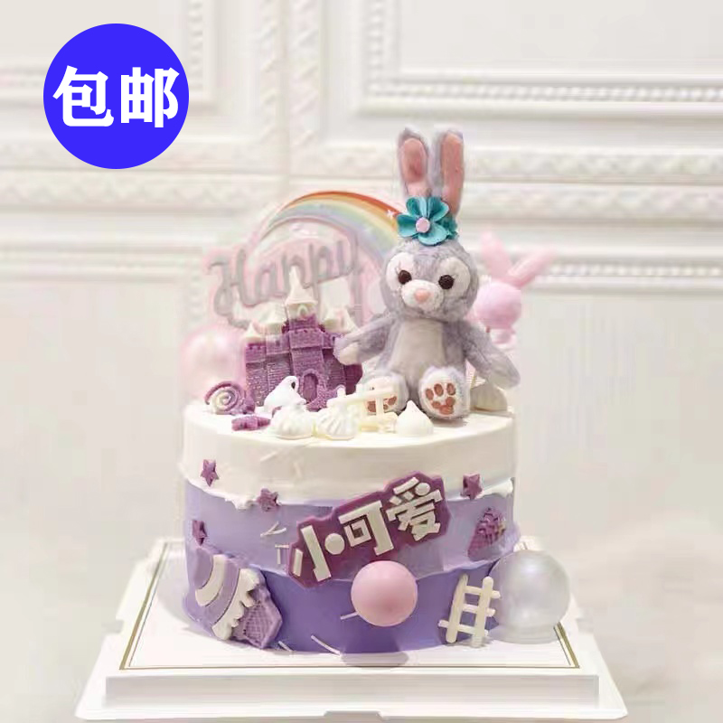 兔兔蛋糕装饰摆件女孩粉色狐狸毛绒兔子网红生日布置公仔软陶插件