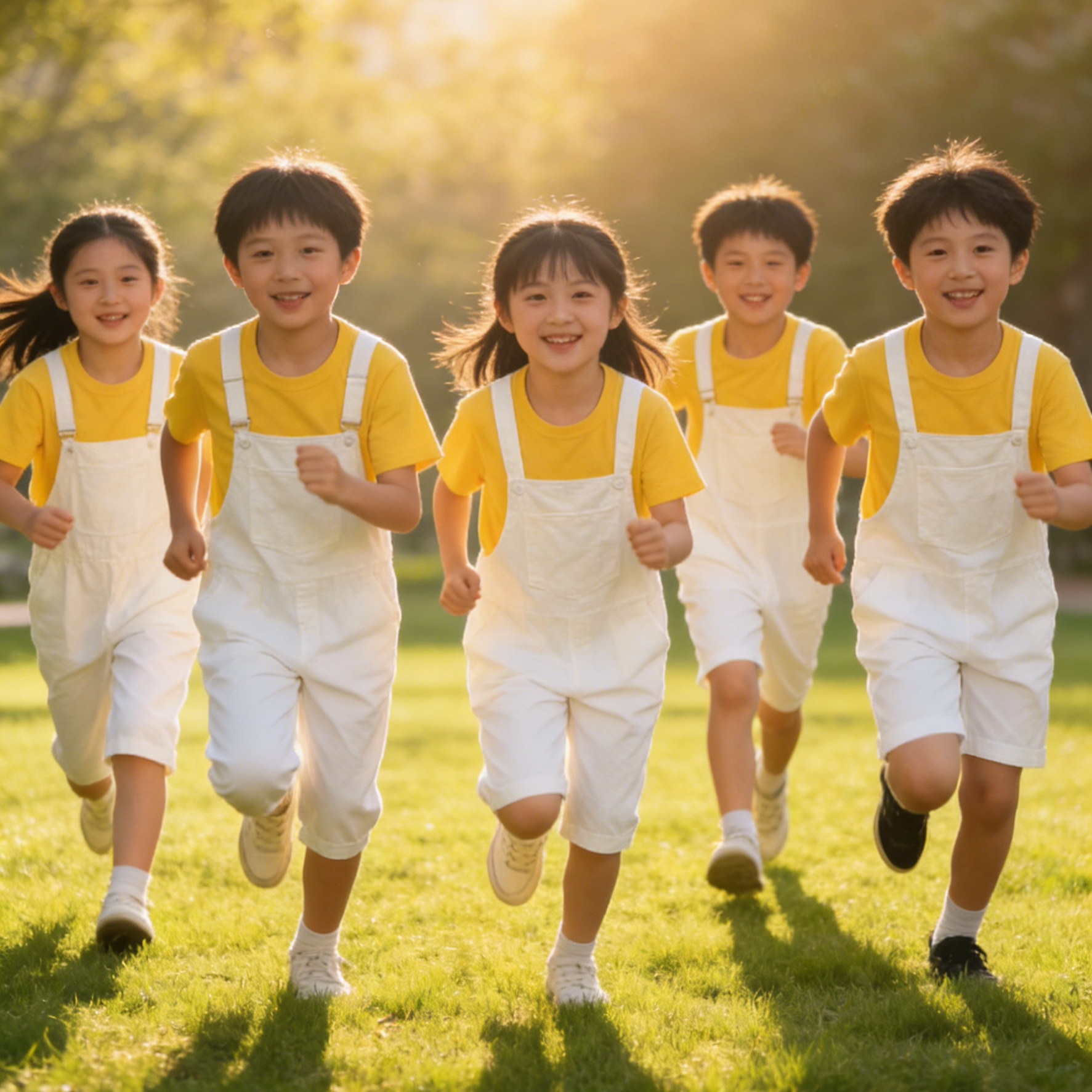 儿童黄色短袖白色背带裤演出服幼儿园舞蹈服小学生合唱服毕业照