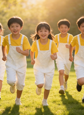 儿童黄色短袖白色背带裤演出服幼儿园舞蹈服小学生合唱服毕业照