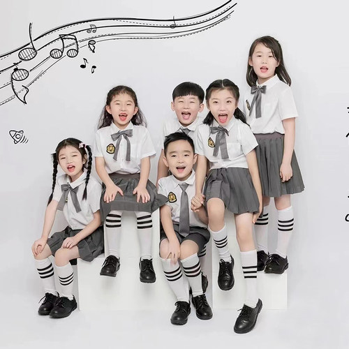 幼儿园灰色英伦风白衬衫制服班服