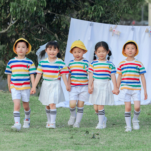 儿童活力彩虹条纹T百褶裙舞蹈服