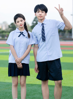 学院风泰式泰国校服蓝色衬衫JK制服中小学初高中毕业照班服写真服