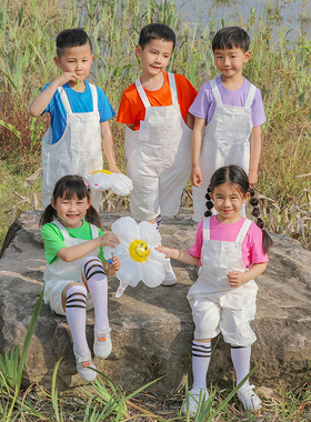 是一颗跳跳糖儿童彩色T恤舞蹈服白色背带裤小学生运动会啦啦队服