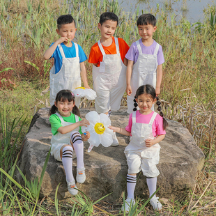 幼儿园毕业服 背带裤 短袖 我是一颗糖儿童舞蹈服多巴胺彩色T恤夏季