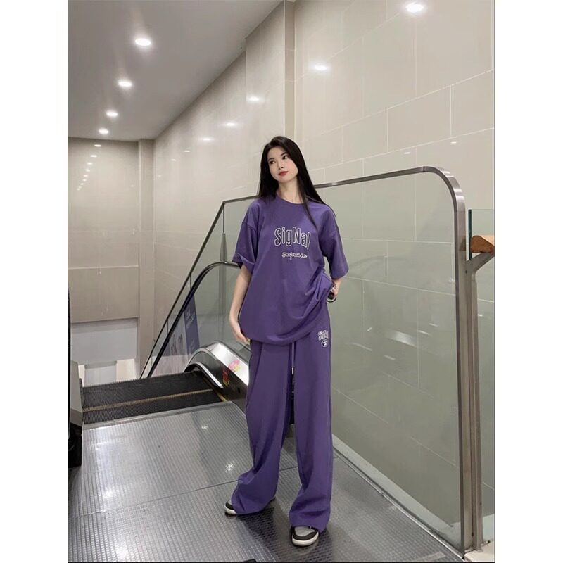 纯棉夏季运动套装女宽松大码学生休闲运动套装