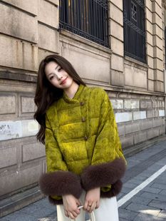 新款 口羽绒服女2025冬季 高级感白鹅绒外套 国风盘扣狐狸毛袖 新中式