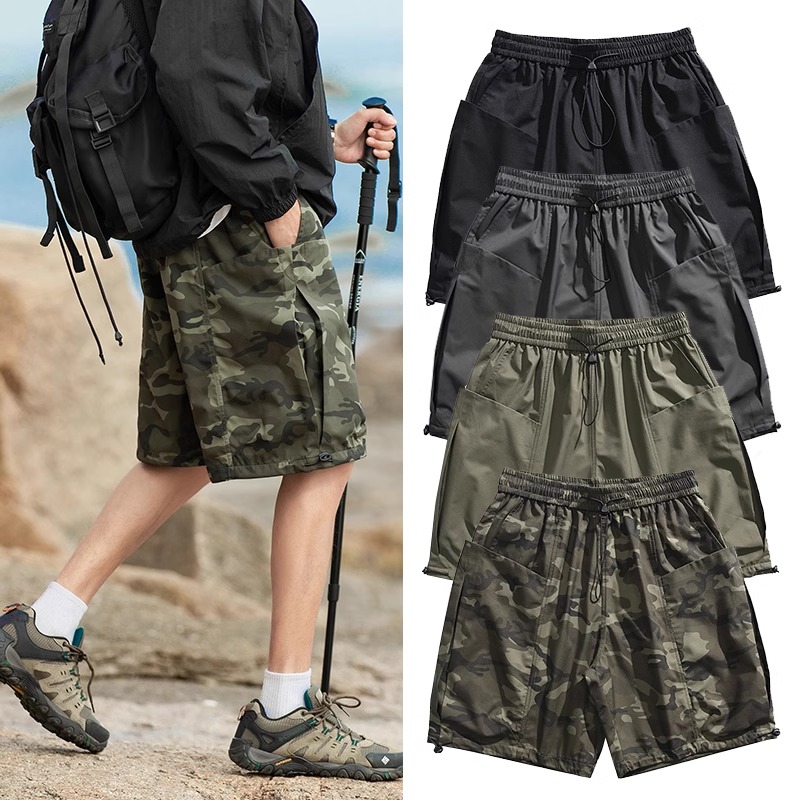 美式夏季迷彩余文乐运动五分裤男潮牌宽松百搭潮流休闲工装短裤潮