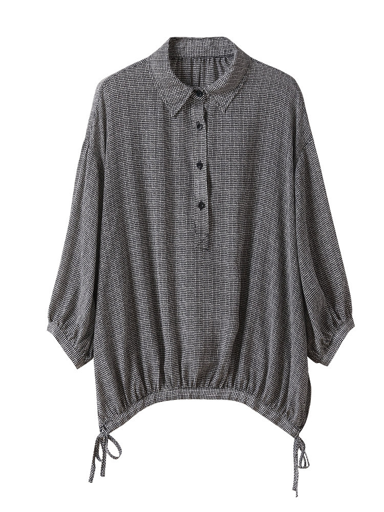 HOUNDSTOOTH PLAID SILK SHIRT WOMENS FALL 2023 NEW BEAUTIFUL FOREIGN DESIGN SENSE NICHE MULBERRY SILK TOP