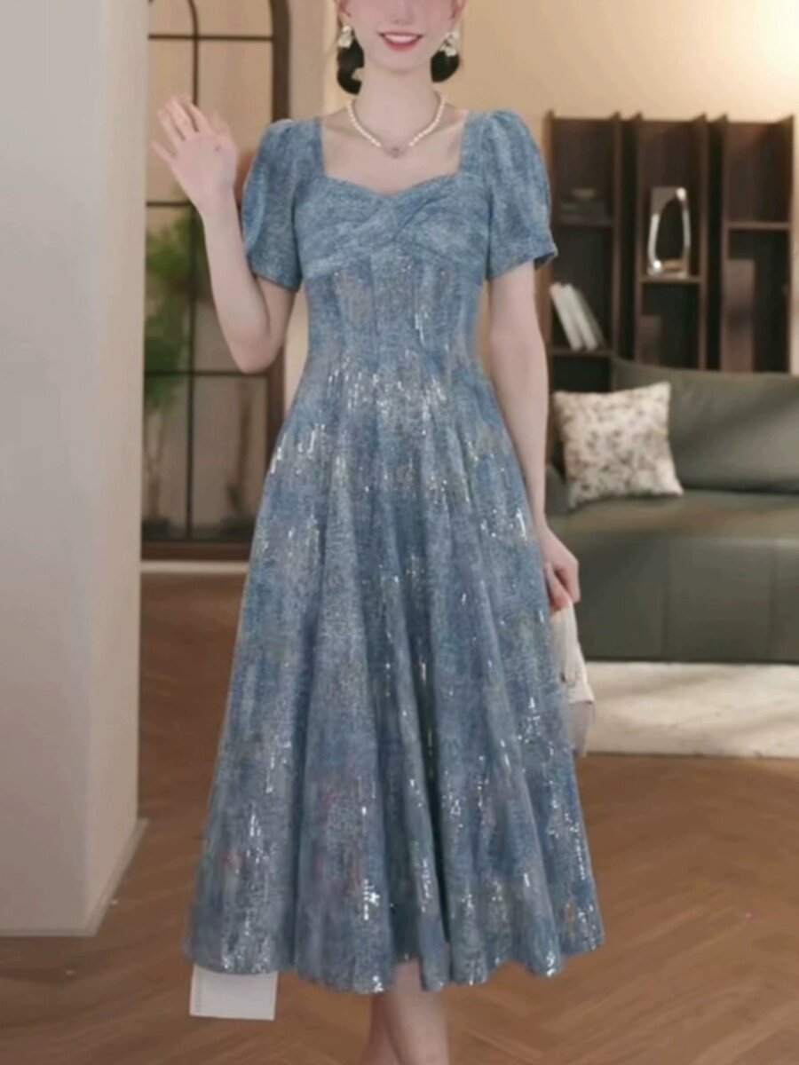 프렌치 프린트 드레스 여성 여름 2024 새로운 기질 노화 패션 슬림 실크 뽕나무 실크 롱 스커트