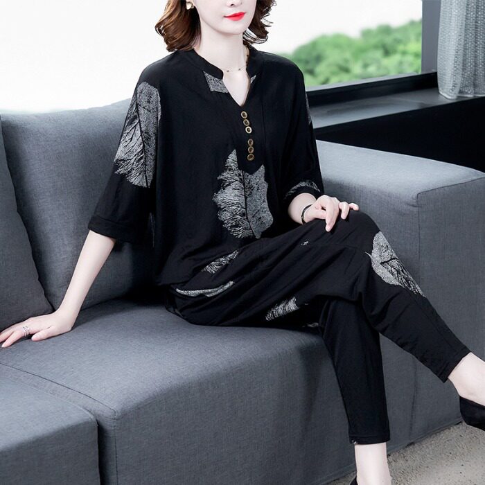 여성을 위한 여름 실크 수트 직업적인 부자 아내를 위한 면과 린넨 투피스 수트 서양식 스타일 캐주얼하고 패셔너블한 여름 드레스