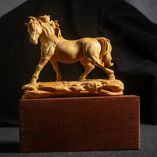 黄杨木雕马到成功生肖唐马手把玩件随身文玩工艺品客厅中式小摆件