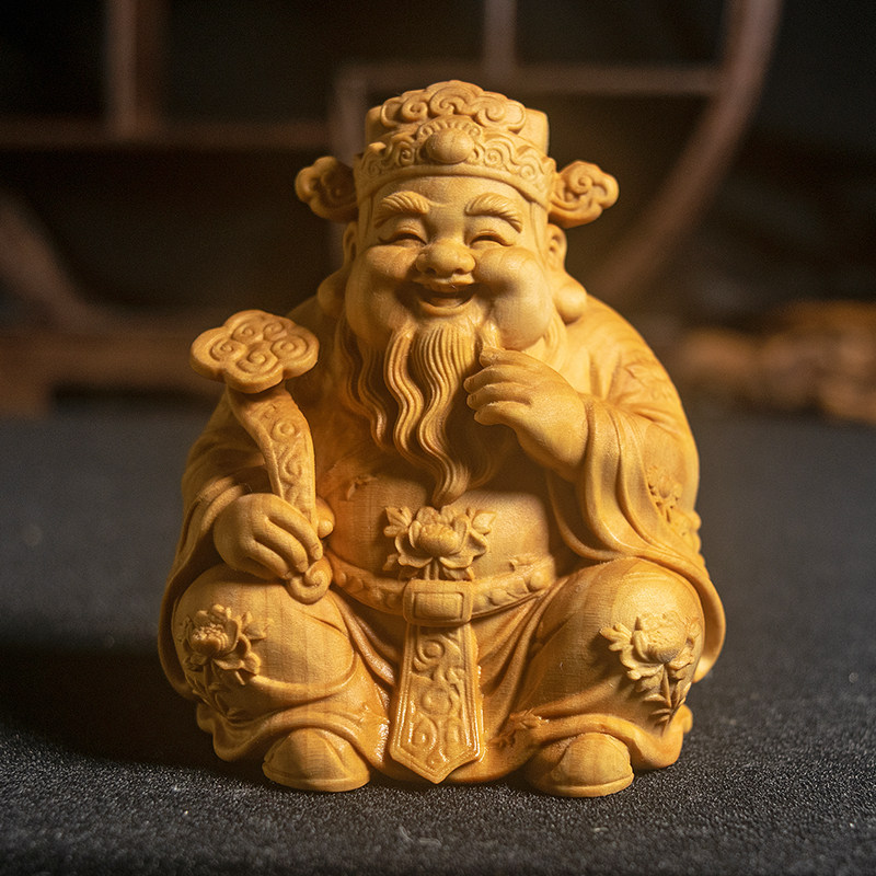 笑纳千金｜匠心志手把摆件随身小叶黄杨木雕财神男士手工艺品文玩