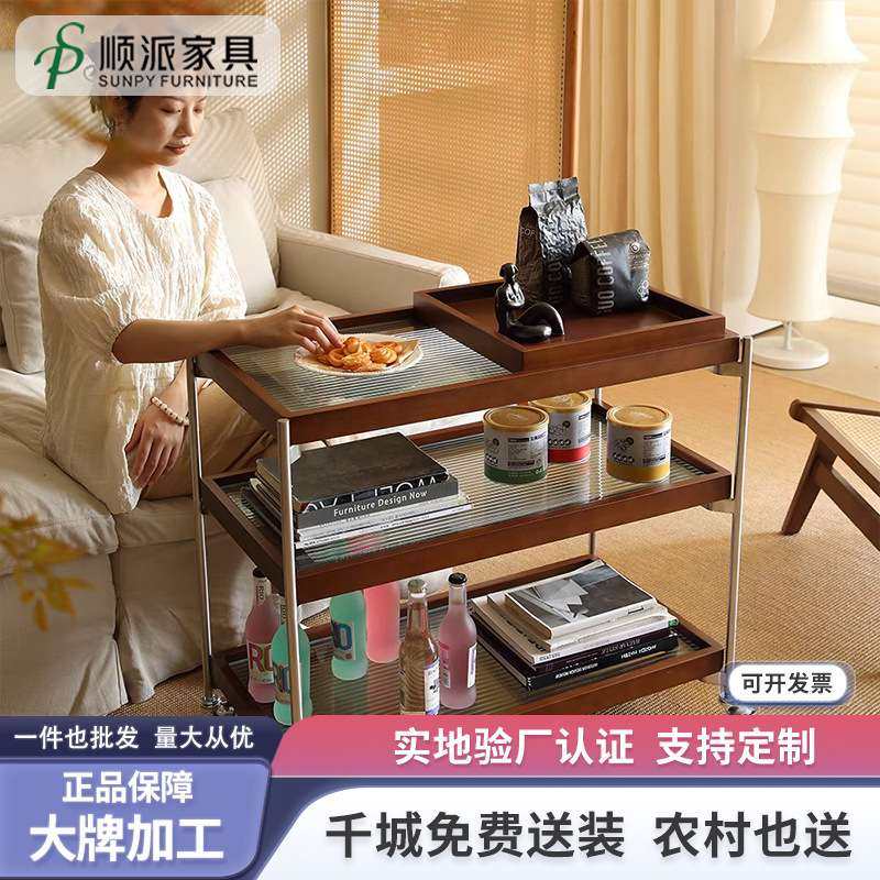 可移动沙发柜复古茶边几桌子玻璃小推车家用客厅床头收纳置物架,住宅家具,移动边几/推车,淘宝优惠券,粉丝福利购,淘宝优惠卷